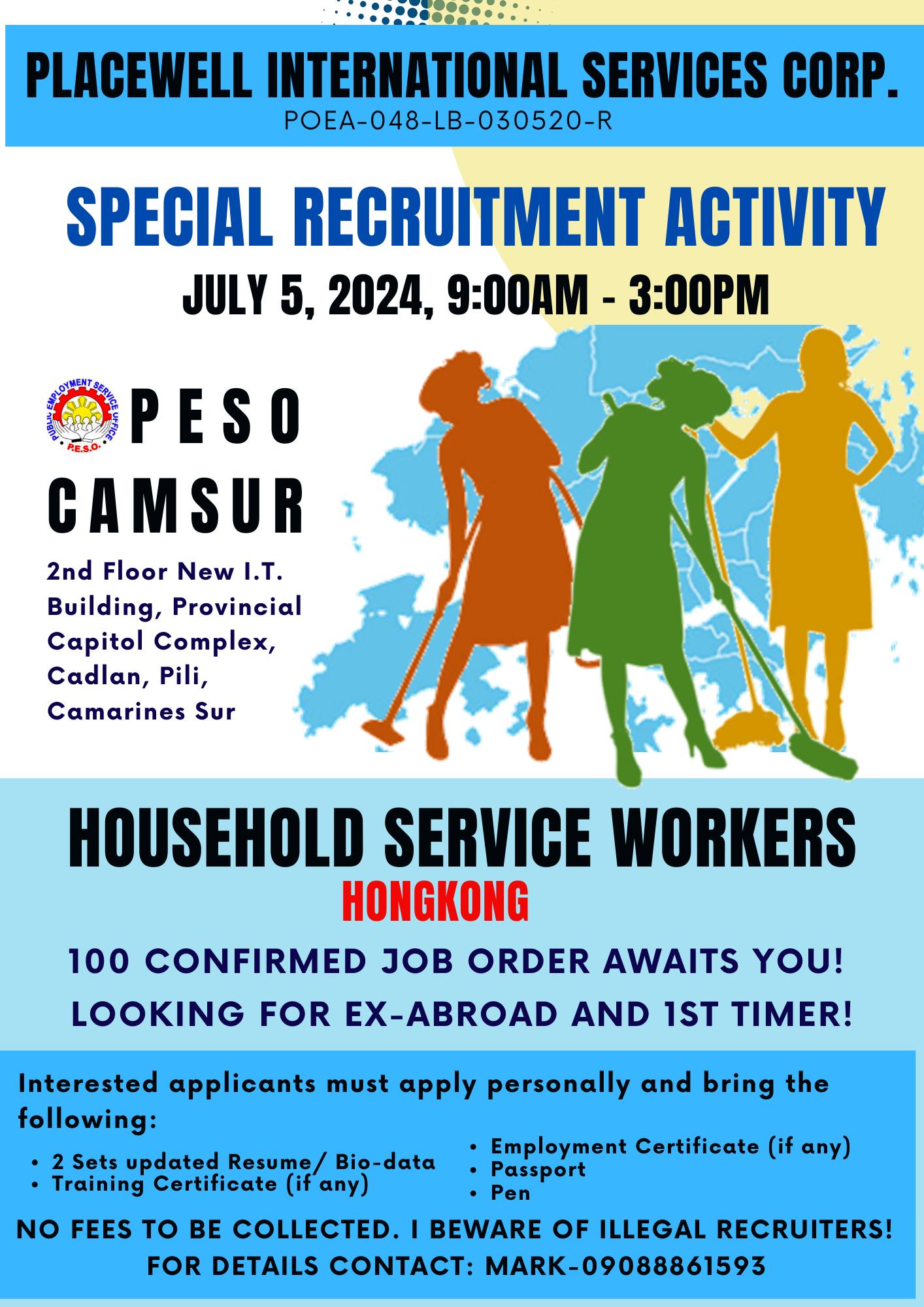 Inviting job seekers to attend the SPECIAL RECRUITMENT ACTIVITY (SRA) of PLACEWELL INTERNATIONAL SERVICES CORP