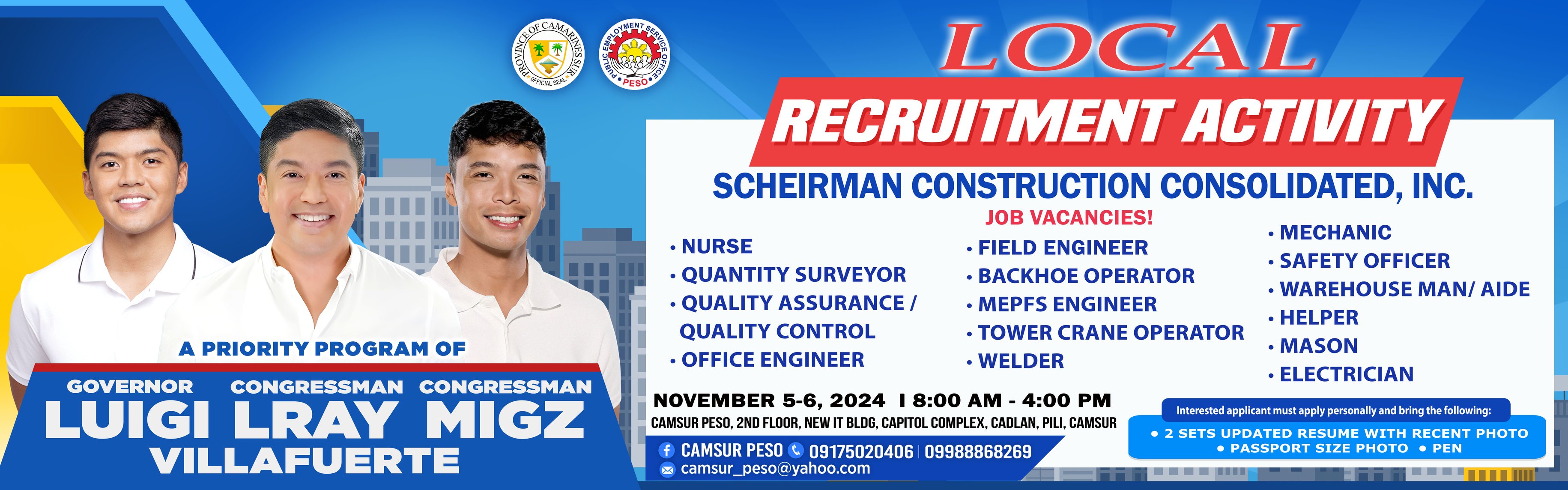 CALLING FOR APPLICANTS! SCHEIRMAN CONSTRUCTION CONSOLIDATED, INC.