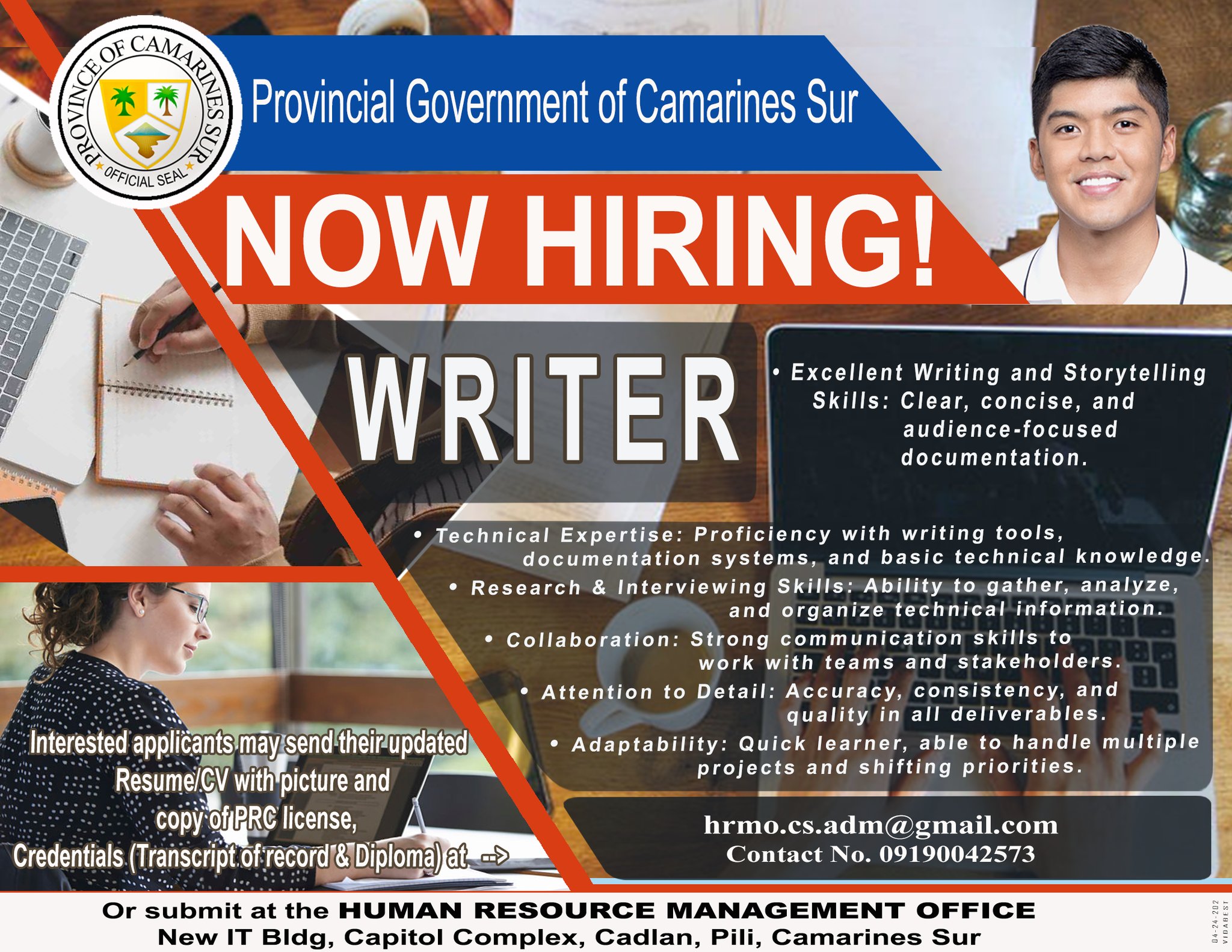 NOW HIRING - WRITER - 01/08/2025