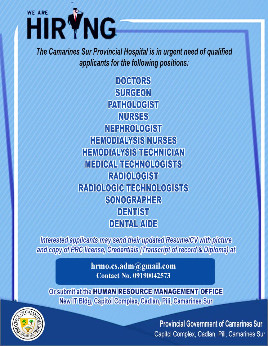 Now Hiring at Camarines Sur Provincial Hospital