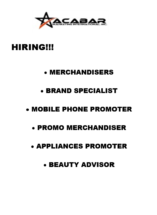 Acabar Marketing International, Inc. JOB HIRING!!!