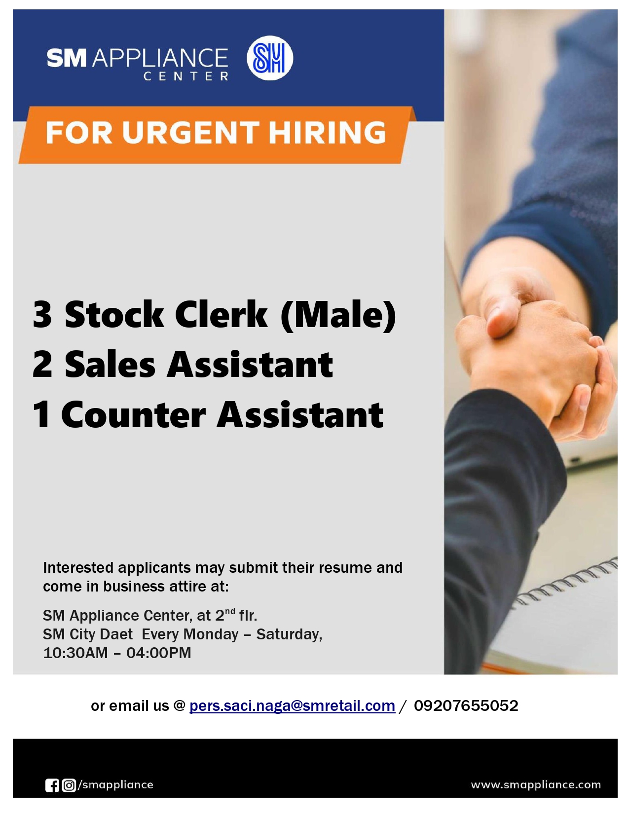 SM APPLIANCE CENTER HIRING NOW!!!