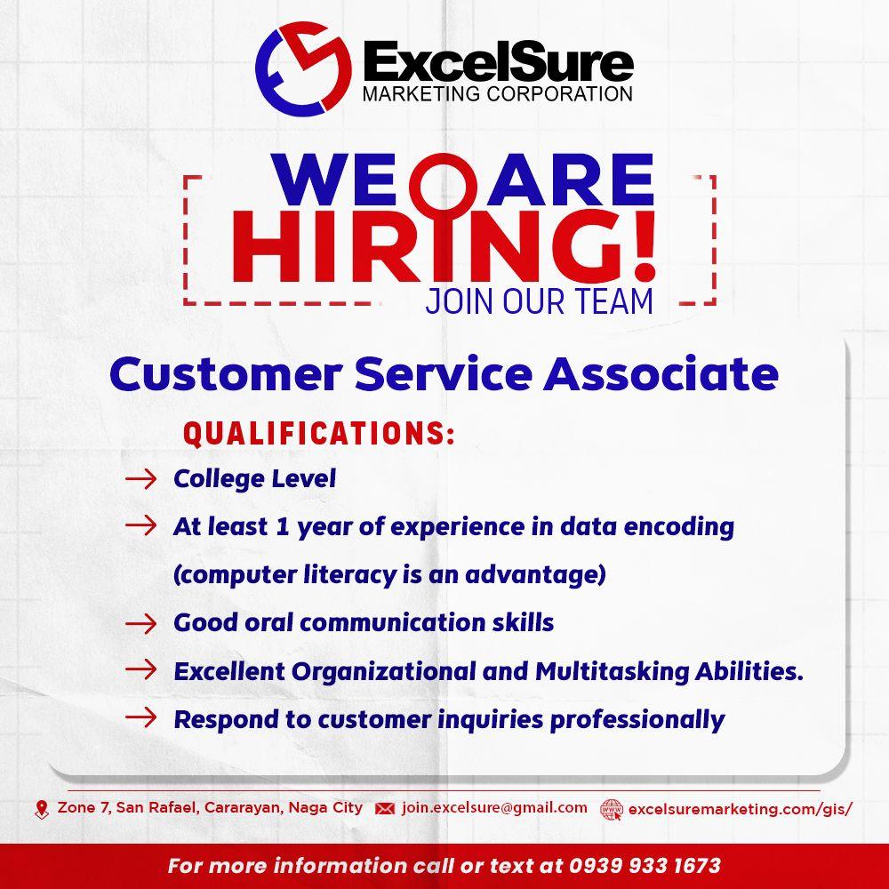 Excel Sure Marketing Corporation HIRING!!!