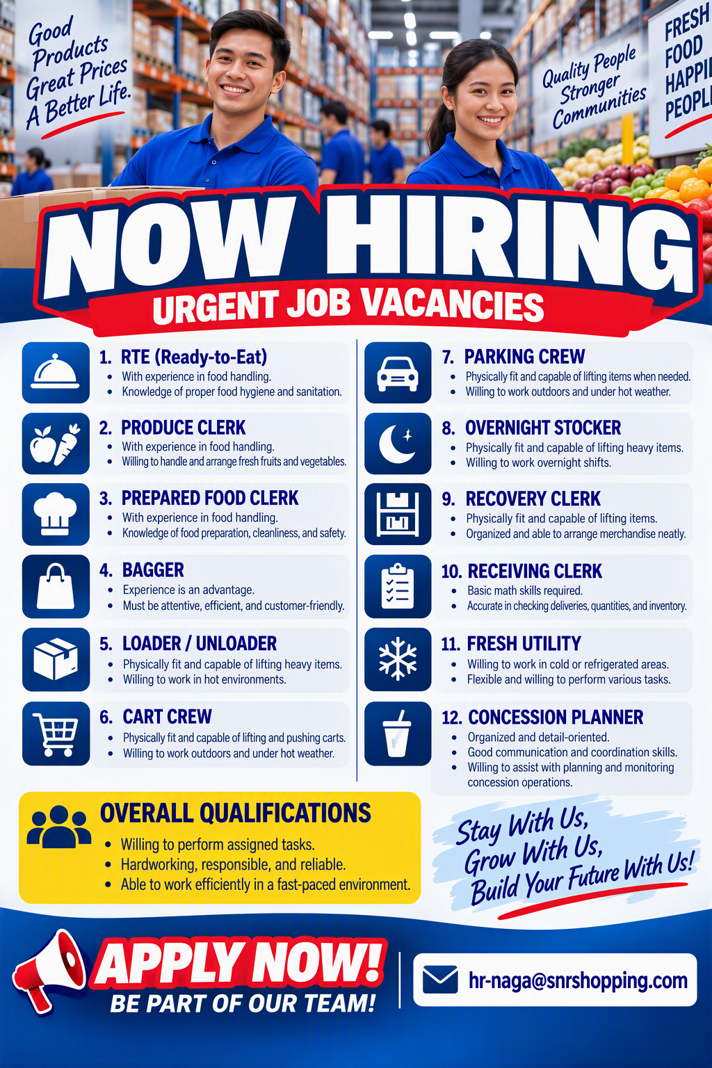 S&R SHOPPING MALL is currently hiring for open positions!