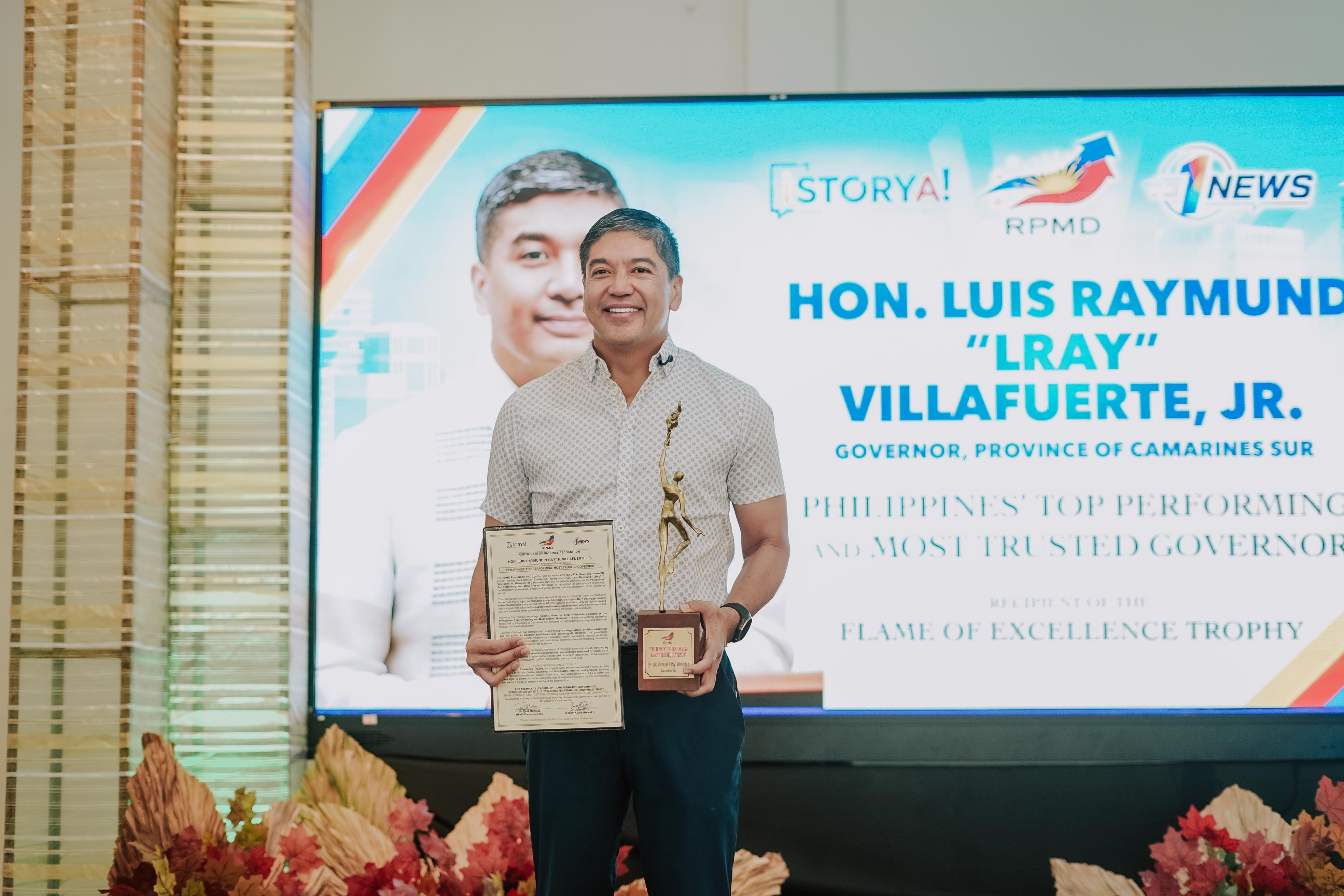 CamSur Gov Lray Villafuerte named the Philippines&rsquo; Top-Performing and Most Trusted Governor, awarded prestigious &lsquo;Flame of Excellence Trophy&rsquo;